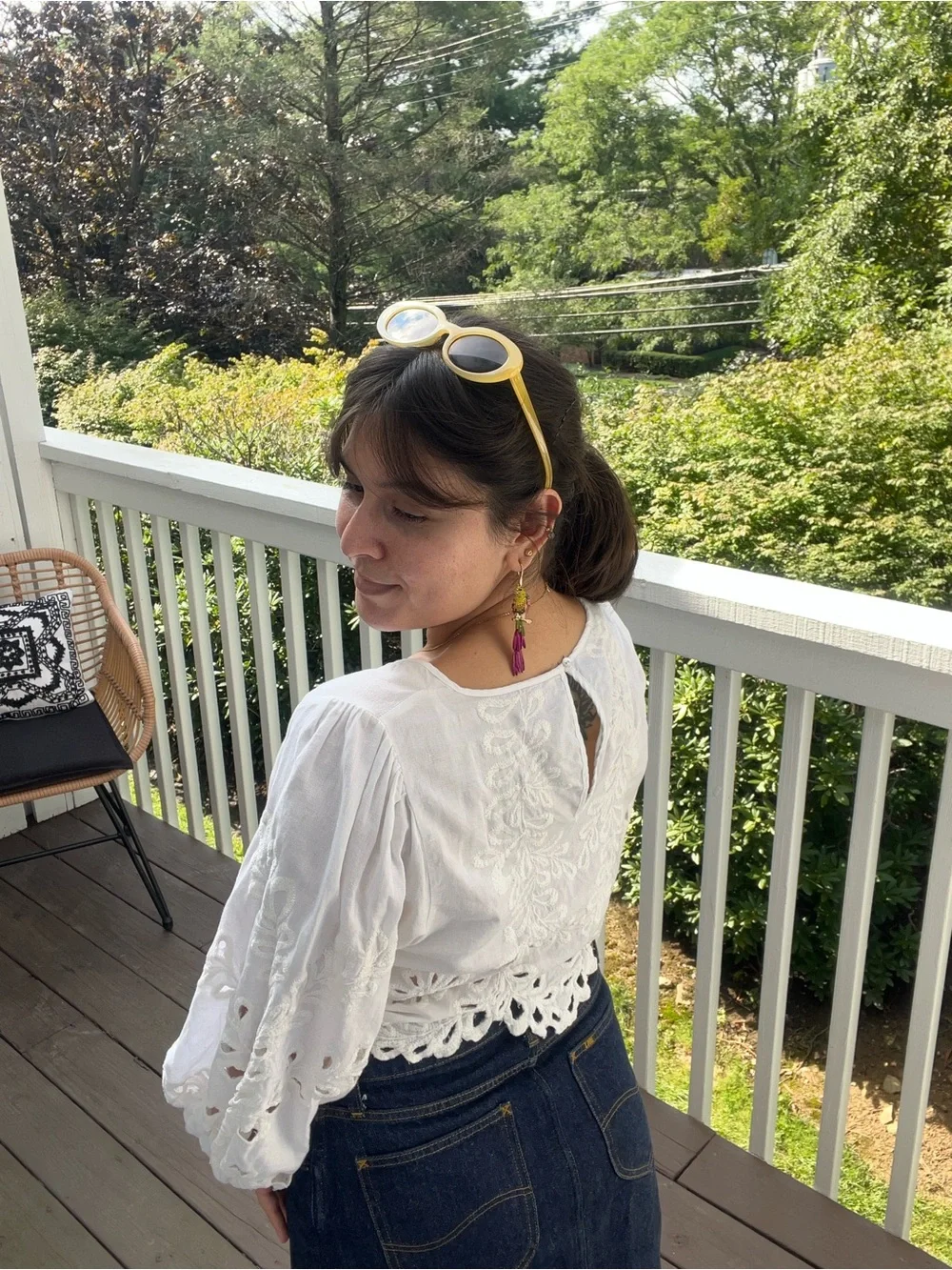White Eyelet Cropped Peasant Top - Women's